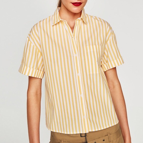 yellow striped button down shirt